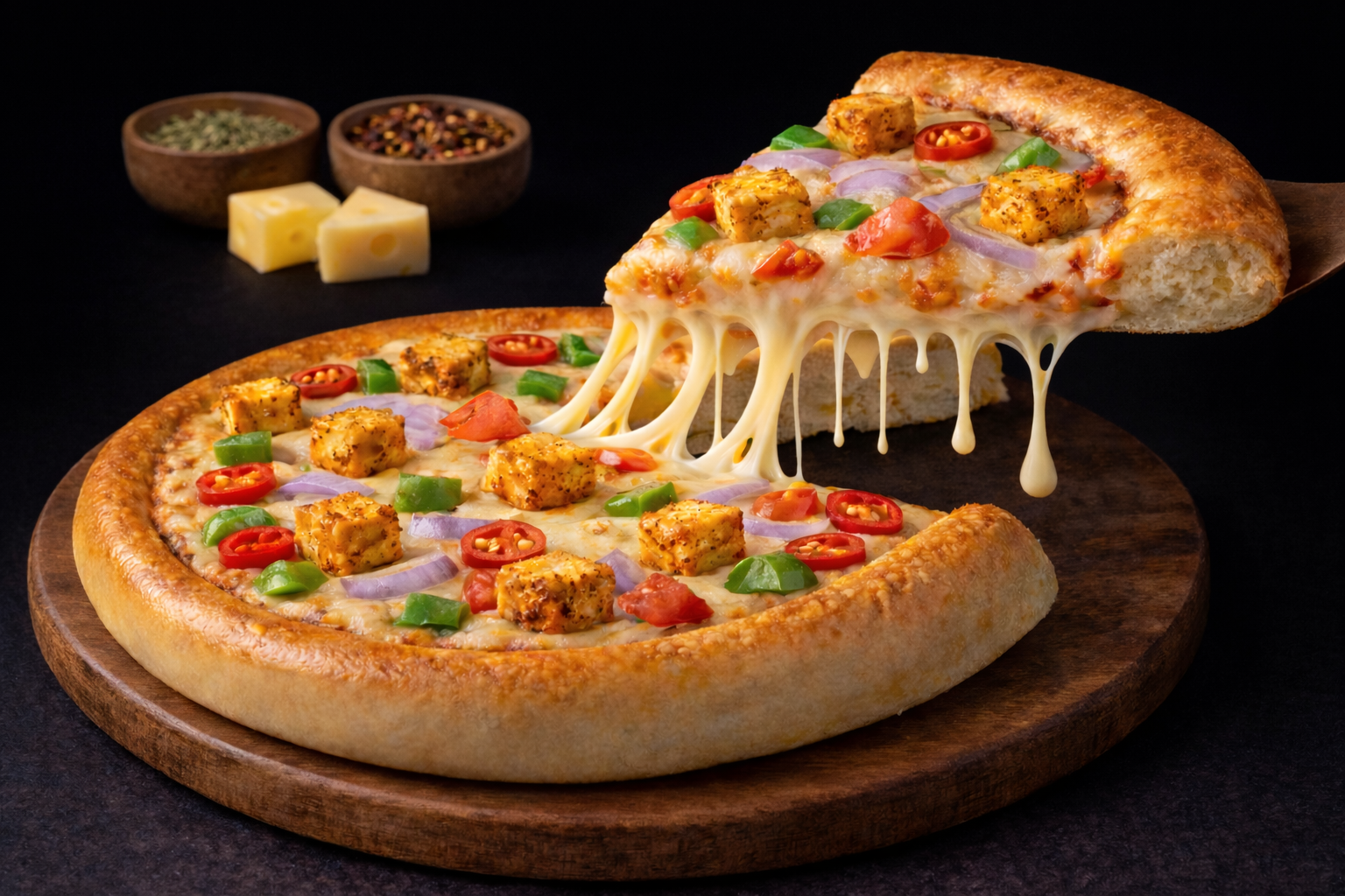 Sizzling Paneer Cheese Crust Paneer Capsicum Onion Tomato red peprika 1